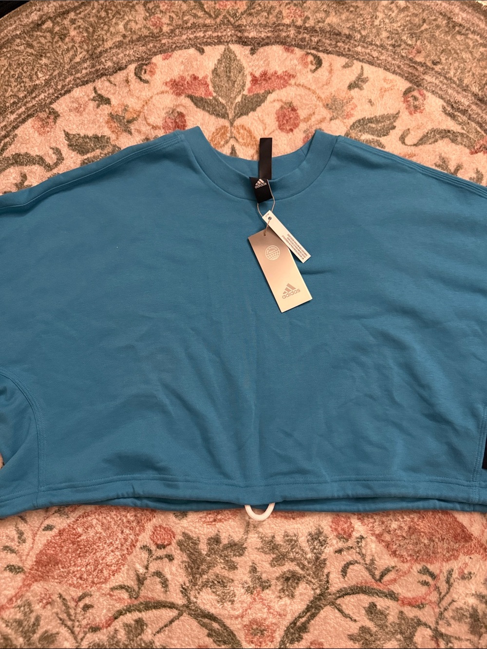 adidas Teal Blue Cropped Crew Sweatshirt